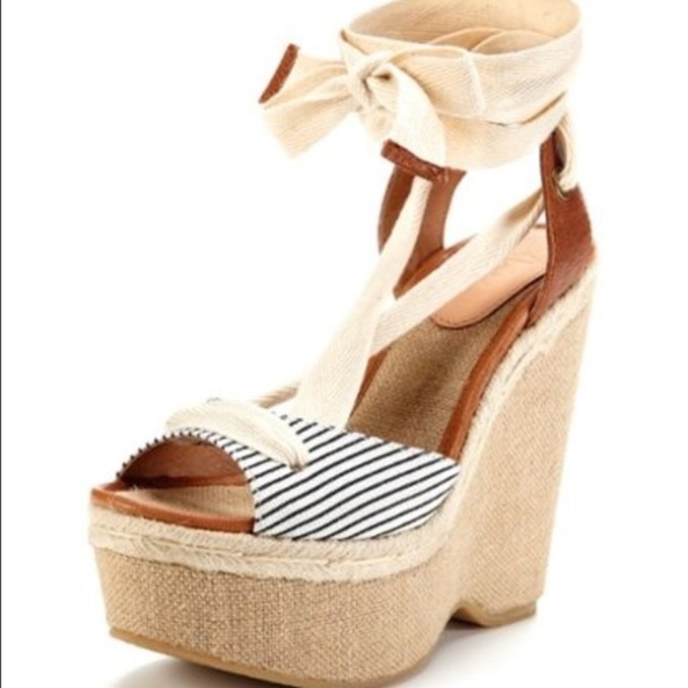 Joie "Oceanside" Striped Espadrille Tie Wedges